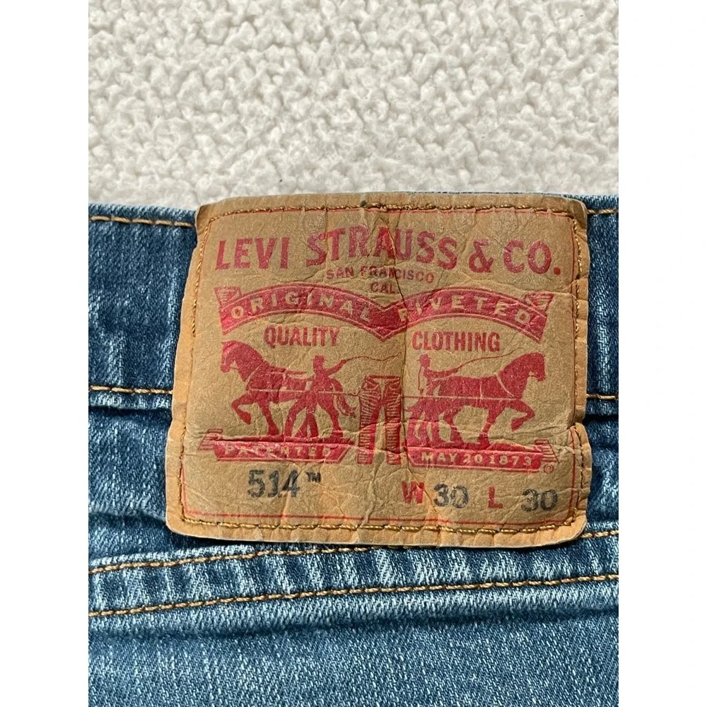 Levis Men 30x30 514 Straight Fit Jeans Blue Medium Wash Stretch Denim 00514-0403